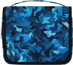 Camo Texture Hanging Travel Toiletry Bag Kit Makeup Case Cosmetics Organizer Blue Camouflage Toiletry Bag for Women Make up Accessories Shampoo Body Cream Brushes Set
