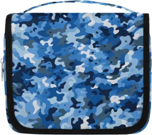 Camouflage Blue Hanging Travel Toiletry Bag Kit Makeup Case Cosmetics Organizer Abstract Camo Skin Toiletry Bag for Women Make up Accessories Shampoo Body Cream Brushes Set