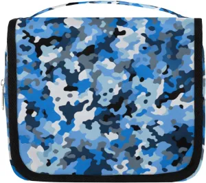 Camouflage Hanging Travel Toiletry Bag Kit Makeup Case Cosmetics Organizer Fashion Blue Camo Toiletry Bag for Women Make up Accessories Shampoo Body Cream Brushes Set