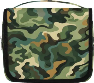 Camouflage Pattern Hanging Travel Toiletry Bag Kit Makeup Case Cosmetics Organizer Fashion Green and Black Toiletry Bag for Women Make up Accessories Shampoo Body Cream Brushes Set