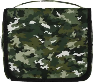 Camouflage Texture Hanging Travel Toiletry Bag Kit Makeup Case Cosmetics Organizer Fashion Camo Green Toiletry Bag for Women Make up Accessories Shampoo Body Cream Brushes Set