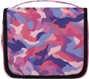 Camouflage Texture Hanging Travel Toiletry Bag Kit Makeup Case Cosmetics Organizer Pinks Blue Camo Toiletry Bag for Women Make up Accessories Shampoo Body Cream Brushes Set