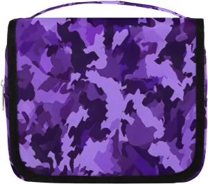 Camouflage Texture Hanging Travel Toiletry Bag Kit Makeup Case Cosmetics Organizer Purple Black Camo Toiletry Bag for Women Make up Accessories Shampoo Body Cream Brushes Set