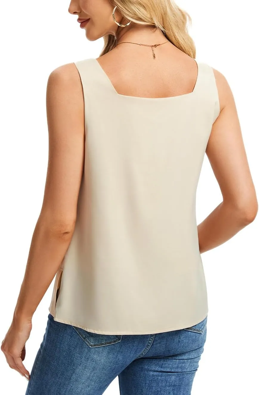 CAPE CLIQUE Silk Satin Tank Tops for Women V Neck Sleeveless Camisole 2025 Summer Basic Blouses Work Outfits Shirts