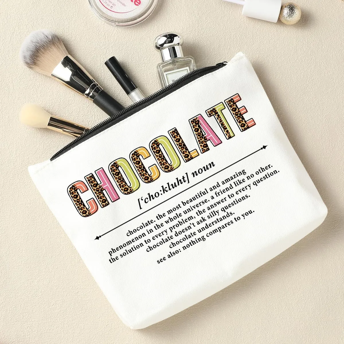 Chocolate Definition Noun Makeup Bag - Funny Quotes, Home & Women's Gifts for Birthdays & Friendship