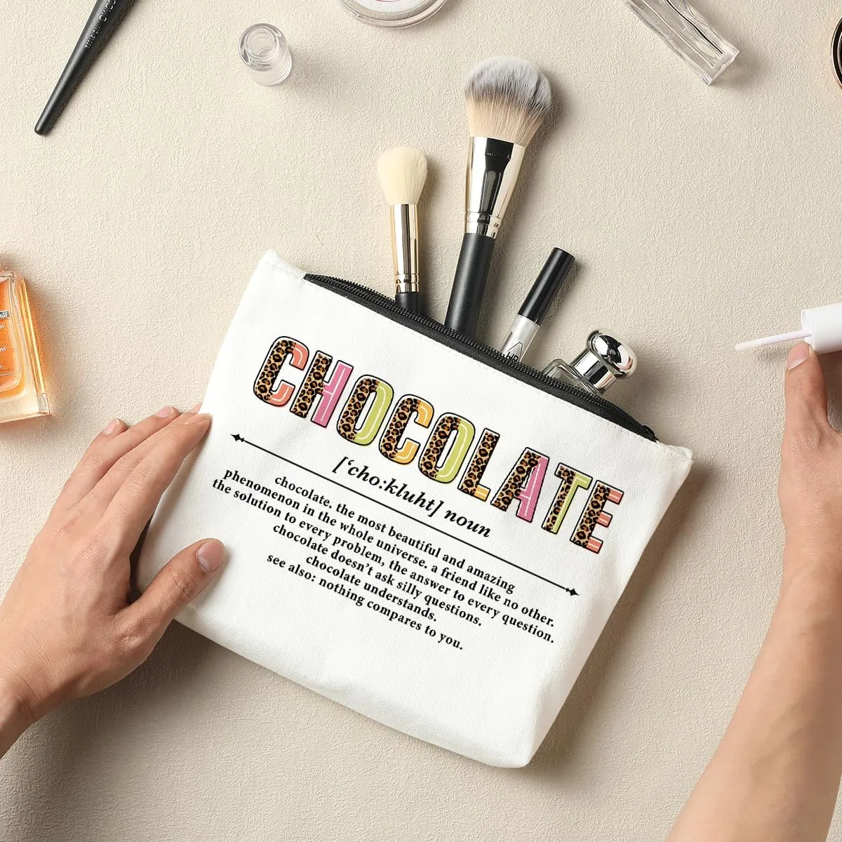 Chocolate Definition Noun Makeup Bag - Funny Quotes, Home & Women's Gifts for Birthdays & Friendship