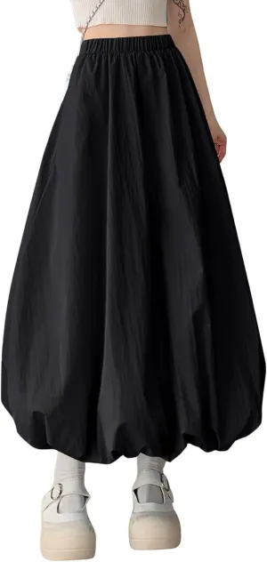 chouyatou Women's Retro Plaid Bubble Puffy Skirt High Elastic Waist A Line Swing Midi Long Skirt with Pockets