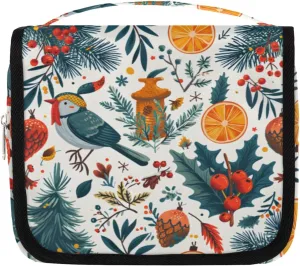 Christmas Bird Hanging Travel Toiletry Bag Kit Makeup Case Cosmetics Organizer Toiletry Bag for Women Make up Accessories Shampoo Body Cream Brushes Set