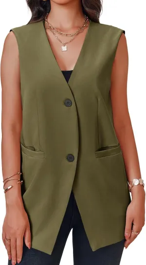 Cicy Bell Women's Casual Sleeveless Blazers Dress Summer Open Front Work Office Long Vest Blazer