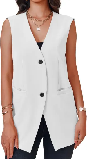 Cicy Bell Women's Casual Sleeveless Blazers Dress Summer Open Front Work Office Long Vest Blazer