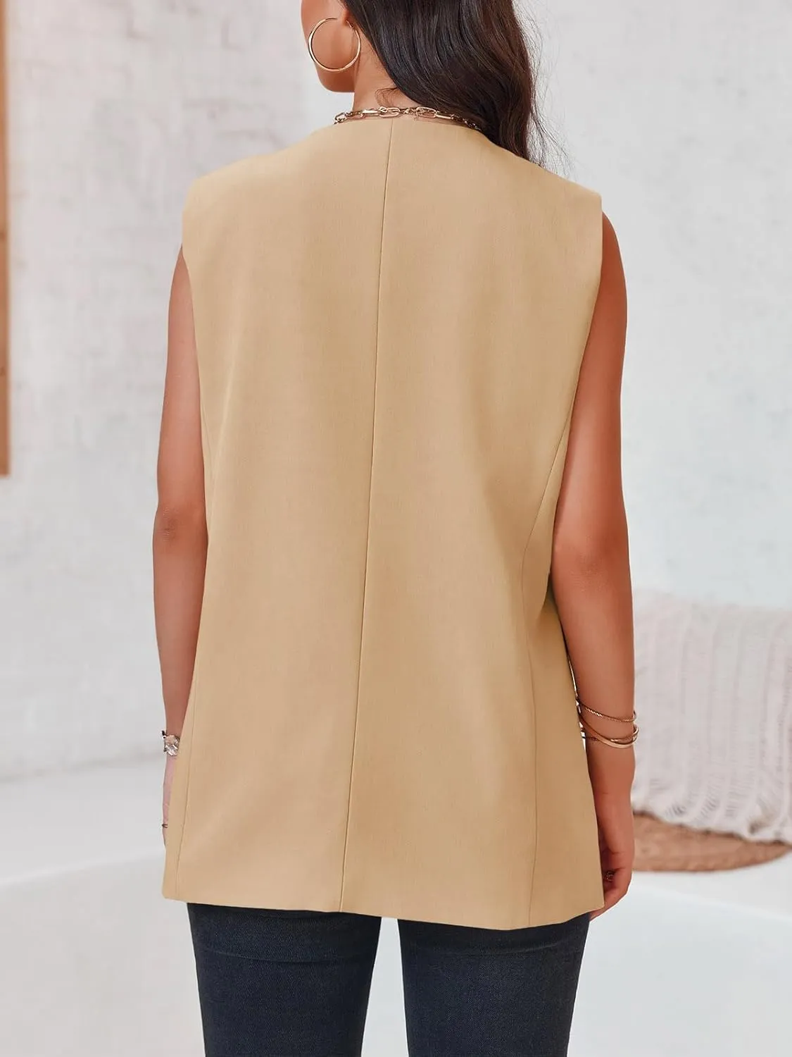 Cicy Bell Women's Casual Sleeveless Blazers Dress Summer Open Front Work Office Long Vest Blazer
