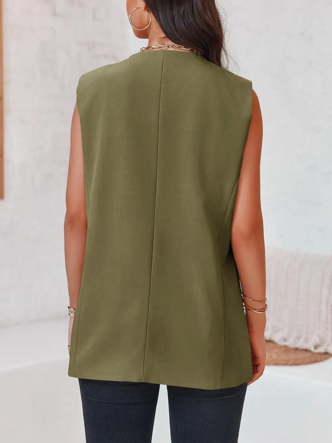 Cicy Bell Women's Casual Sleeveless Blazers Dress Summer Open Front Work Office Long Vest Blazer