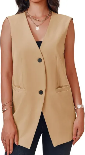 Cicy Bell Women's Casual Sleeveless Blazers Dress Summer Open Front Work Office Long Vest Blazer