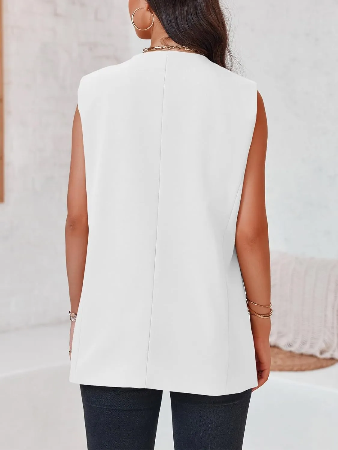 Cicy Bell Women's Casual Sleeveless Blazers Dress Summer Open Front Work Office Long Vest Blazer