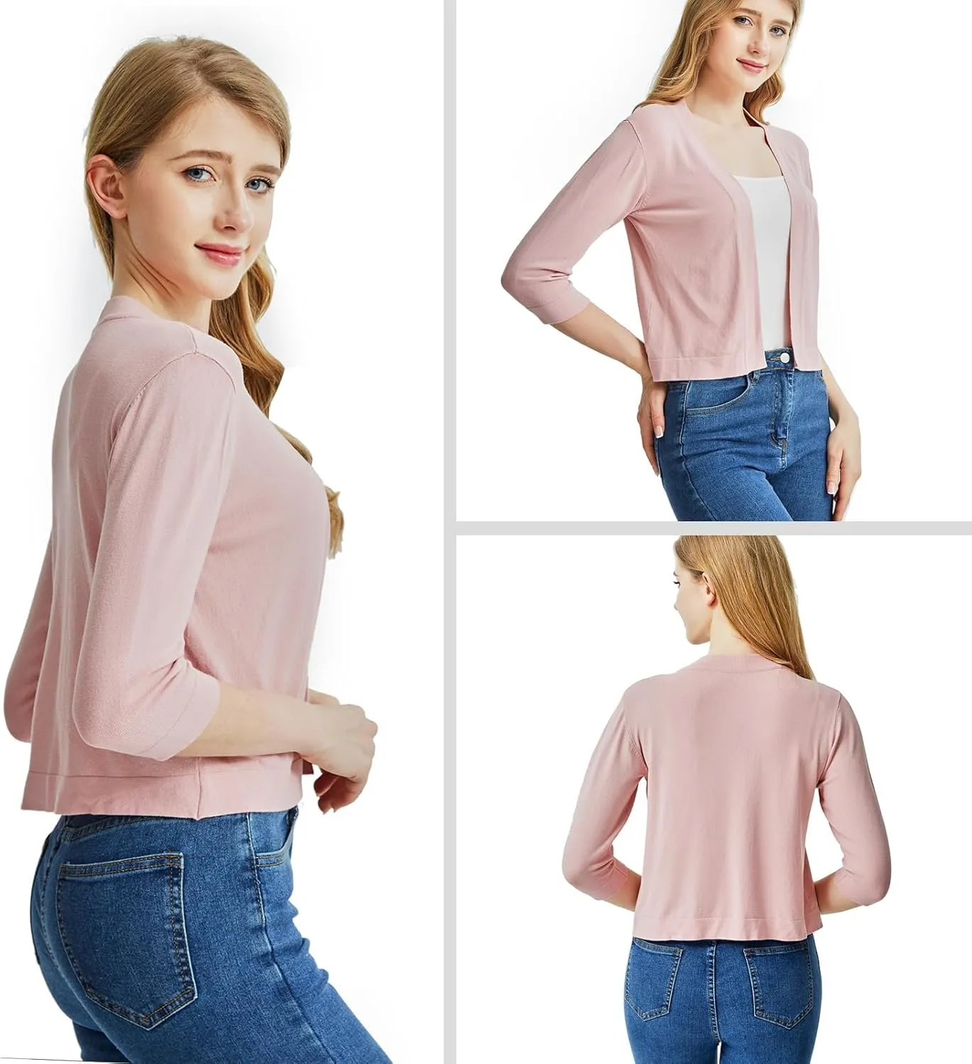 Ciormis 2024 Shrug Cardigan for Dress-3/4 Sleeve Women's Cropped Shrugs Sweater Open Front