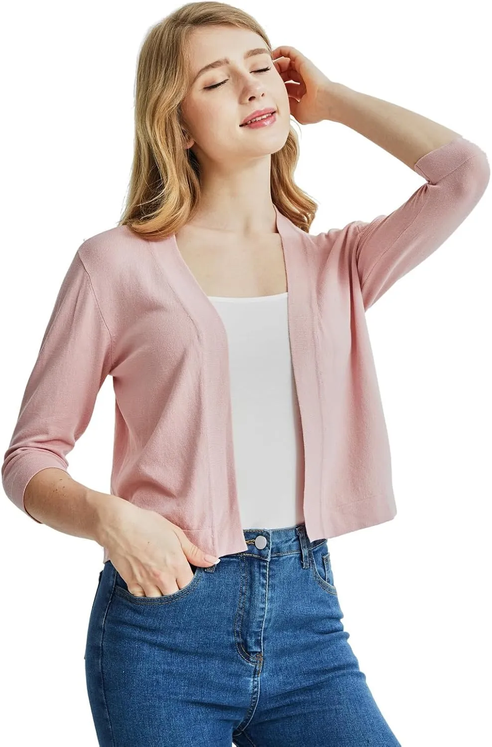 Ciormis 2024 Shrug Cardigan for Dress-3/4 Sleeve Women's Cropped Shrugs Sweater Open Front