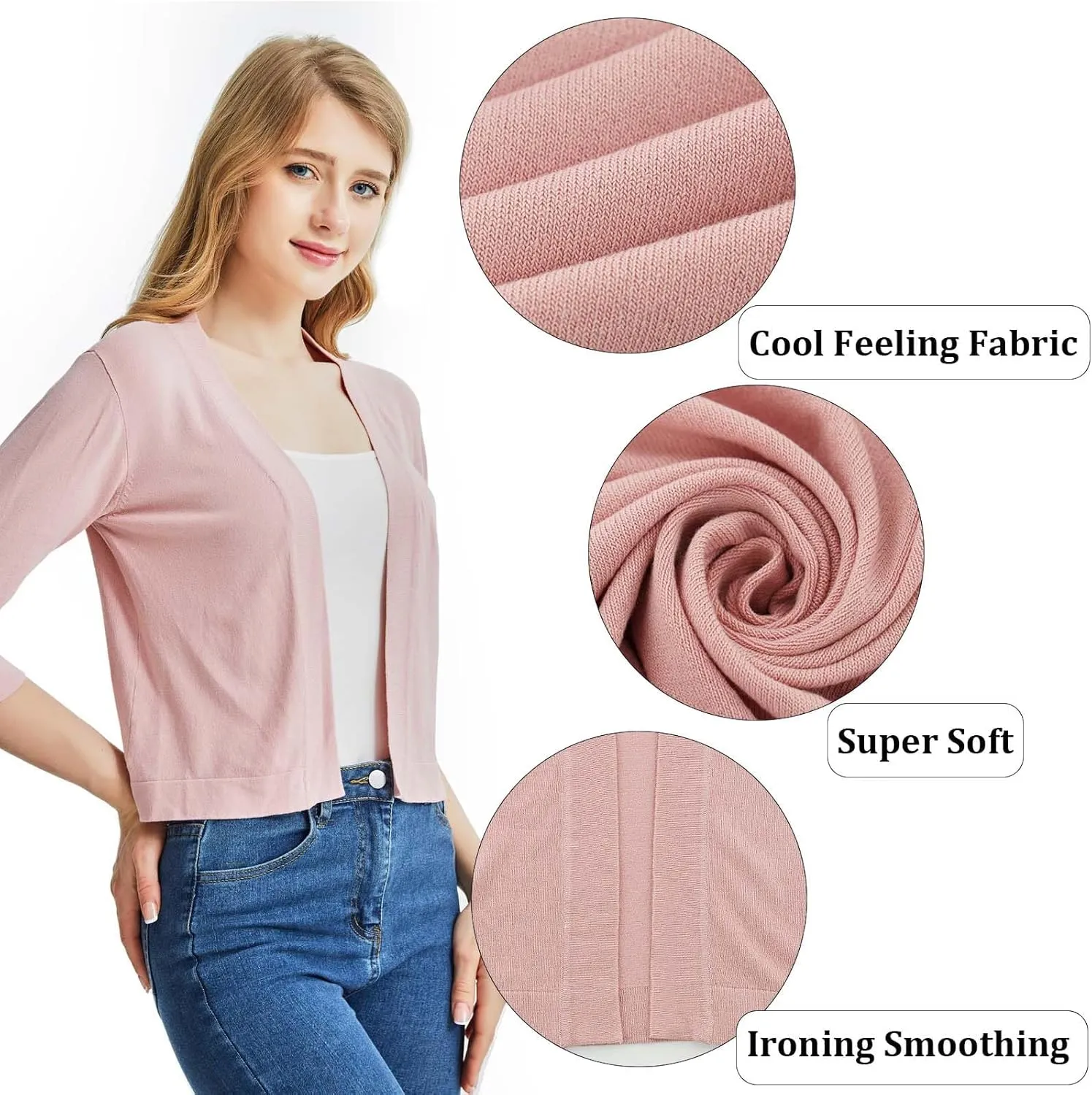 Ciormis 2024 Shrug Cardigan for Dress-3/4 Sleeve Women's Cropped Shrugs Sweater Open Front