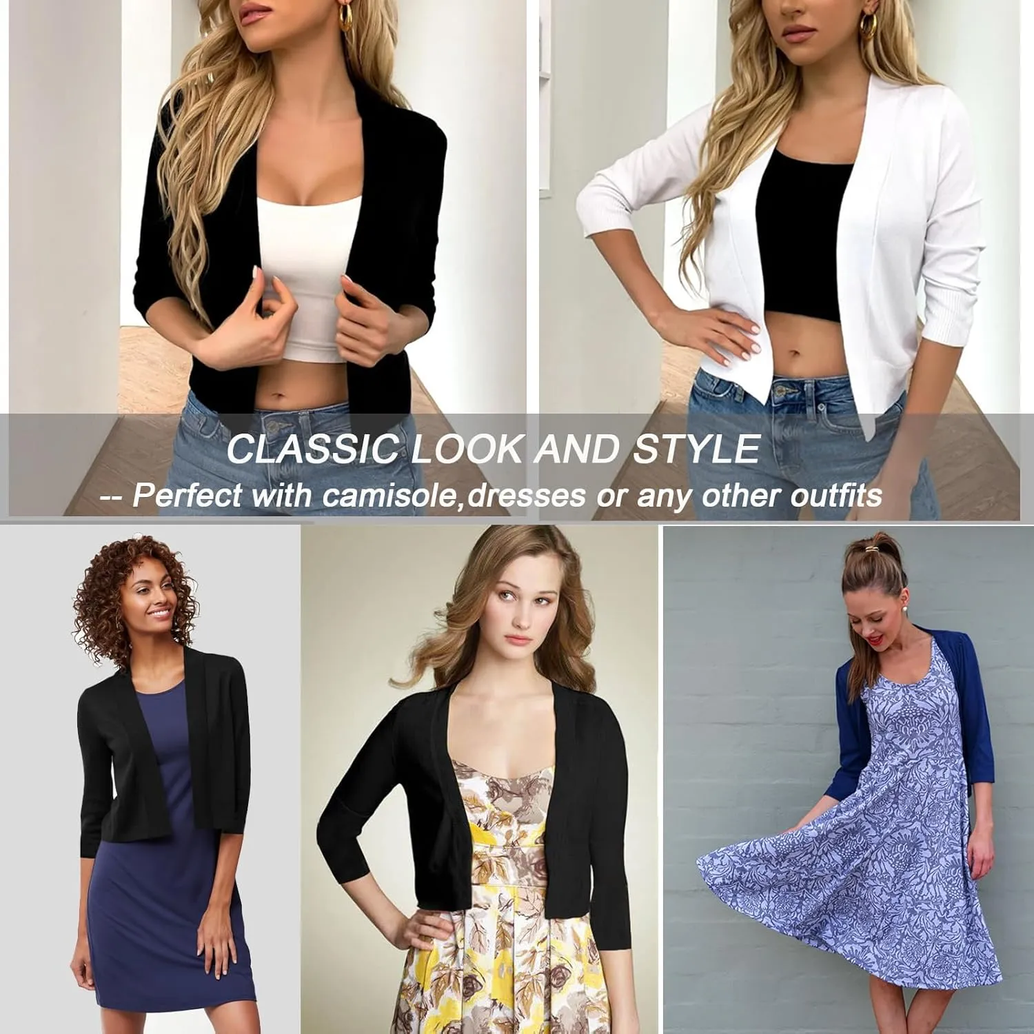 Ciormis 2024 Shrug Cardigan for Dress-3/4 Sleeve Women's Cropped Shrugs Sweater Open Front