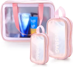 Clear Toiletry Bag for Women Men, 3pcs Travel Makeup Bag with Handle, Portable PVC Toiletry Bags Set, Transparent Waterproof Cosmetic Bag Pouch, Travel Wash Bag for Traveling Toiletries