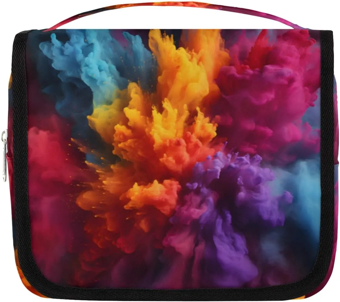 Colorful Splash Hanging Travel Toiletry Bag Kit Makeup Case Cosmetics Organizer Fractal Art Texture Toiletry Bag for Women Make up Accessories Shampoo Body Cream Brushes Set