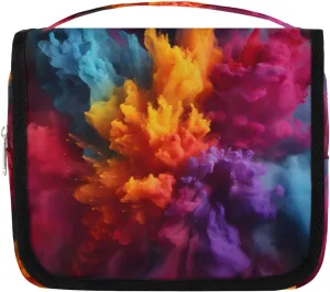 Colorful Splash Hanging Travel Toiletry Bag Kit Makeup Case Cosmetics Organizer Fractal Art Texture Toiletry Bag for Women Make up Accessories Shampoo Body Cream Brushes Set