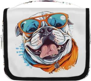 Cool Glass Dog Hanging Travel Toiletry Bag Kit Makeup Case Cosmetics Organizer Bulldog Toiletry Bag for Women Make up Accessories Shampoo Body Cream Brushes Set