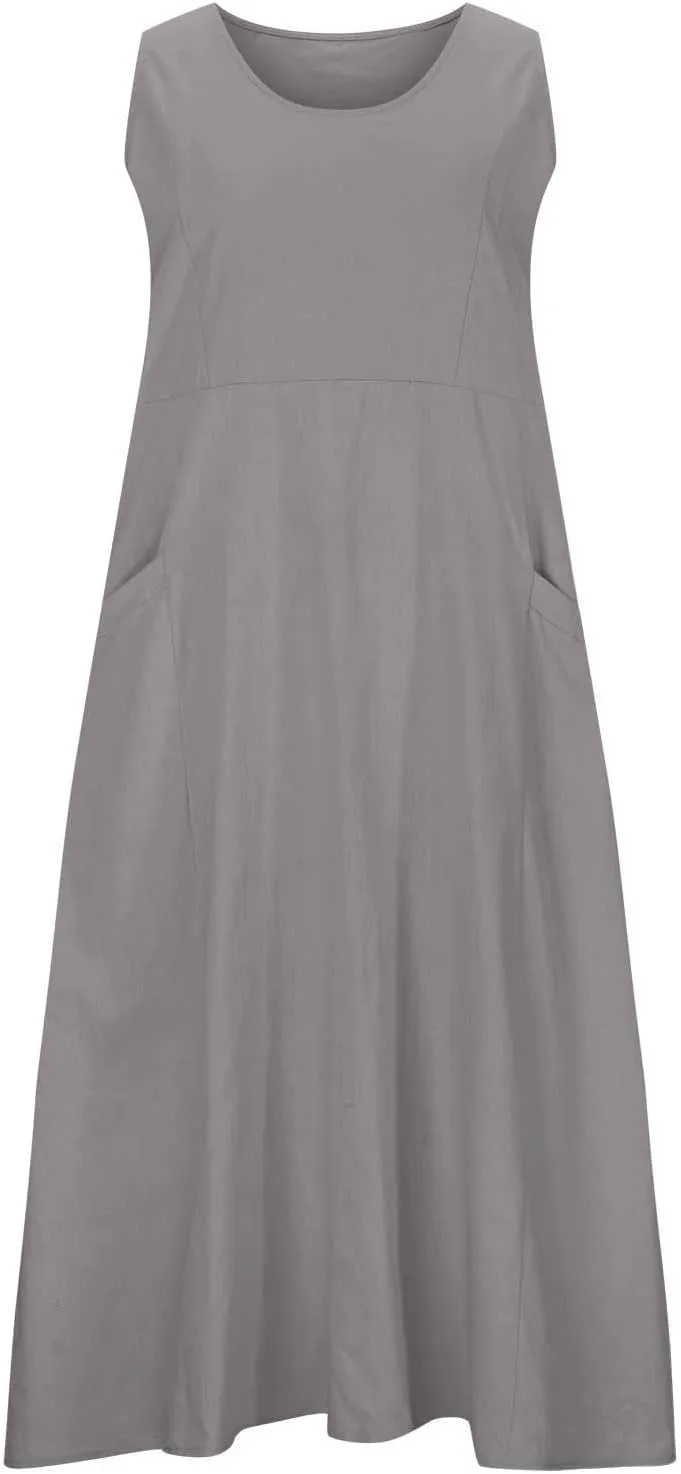 Cotton Linen Dresses for Women 2025 Casual Sleeveless Long Tank Summer Maxi Dress Casual Spring Beach Vacation Outfits