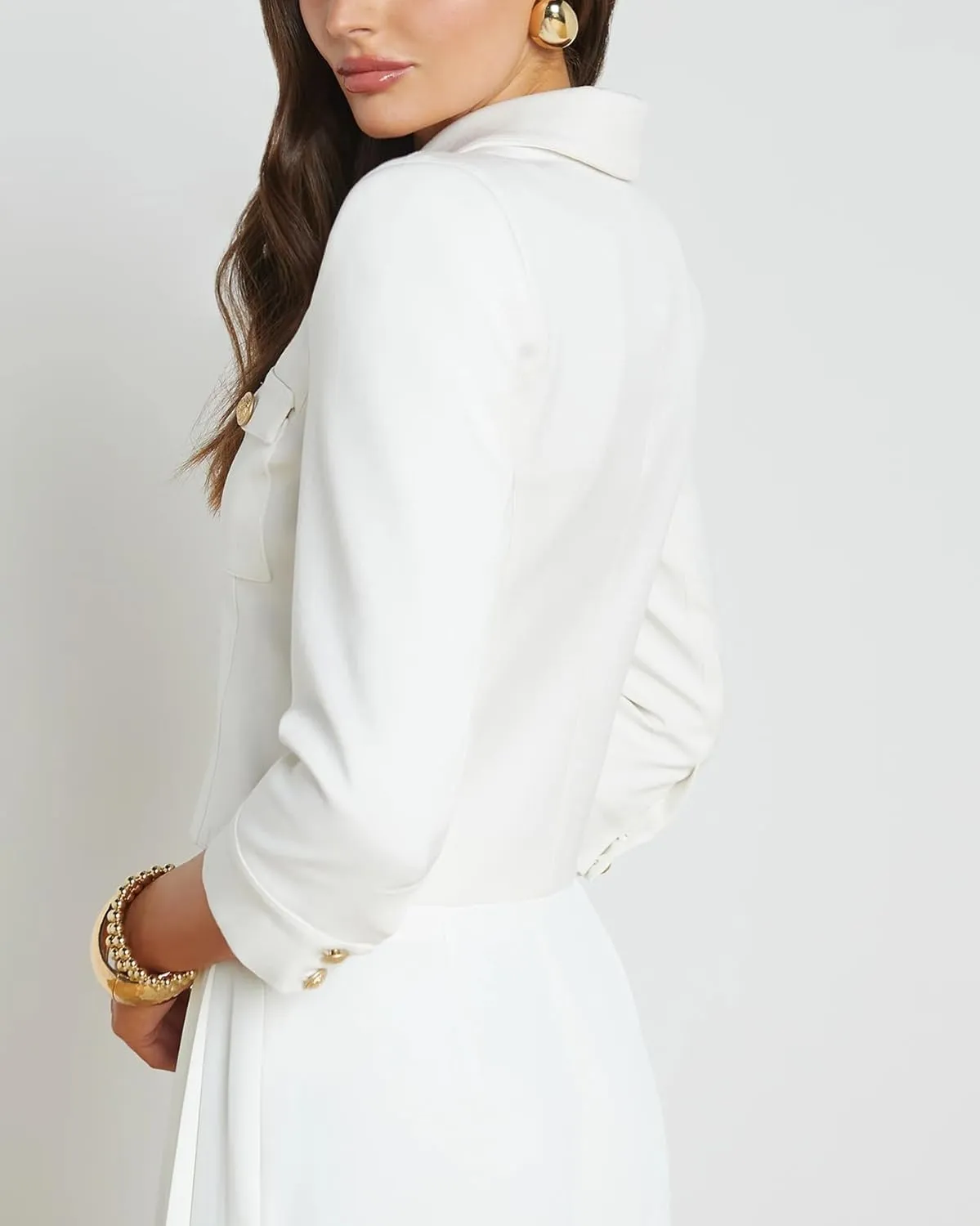 Cropped Summer Jacket for Women 3/4 Sleeve Open Front Casual Jacket Lightweight Button Down Outerwear with Pockets