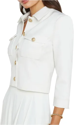 Cropped Summer Jacket for Women 3/4 Sleeve Open Front Casual Jacket Lightweight Button Down Outerwear with Pockets
