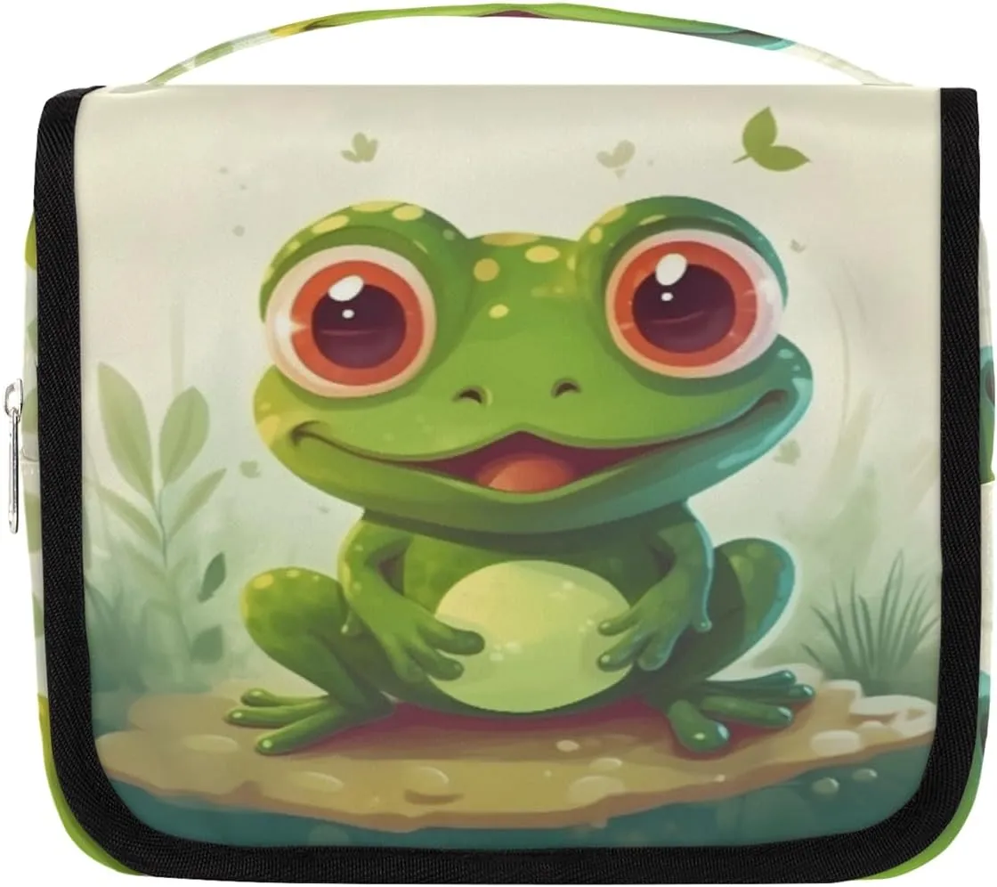 Cute Frog Hanging Travel Toiletry Bag Kit Makeup Case Cosmetics Organizer Frog Toiletry Bag for Women Make up Accessories Shampoo Body Cream Brushes Set