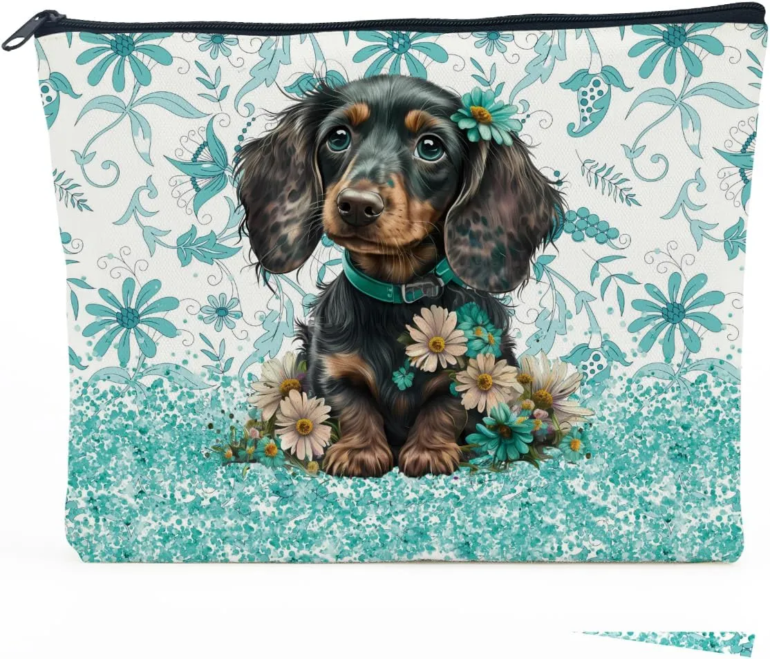 Dachshund Cosmetic Bag - Floral Makeup Bag for Dog Mom Gifts, Perfect for Mothers Day, Graduation, or Birthday