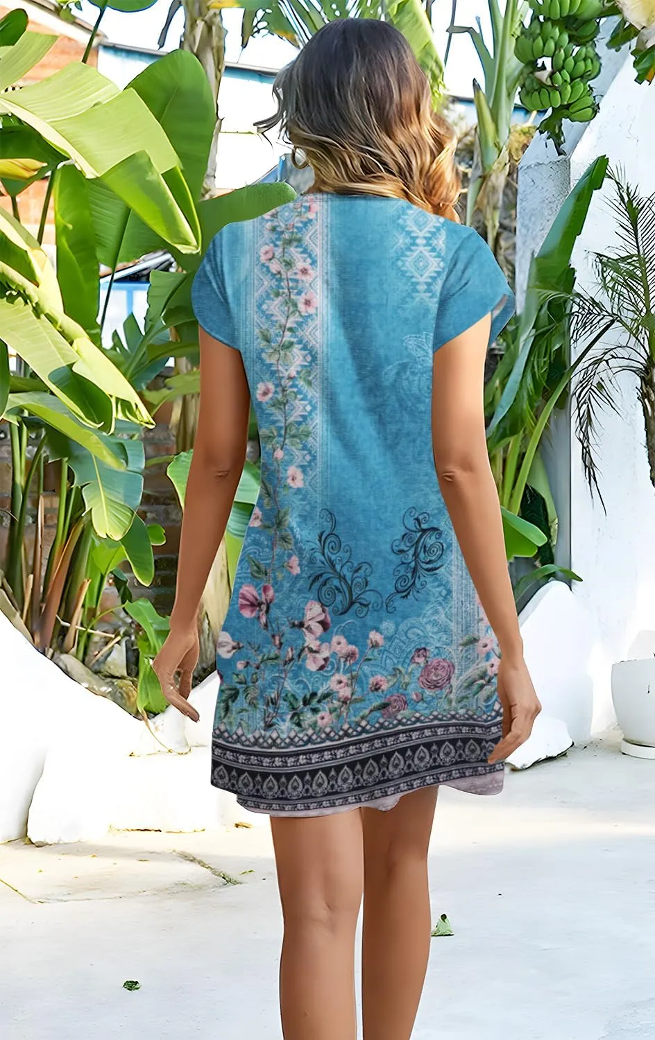 Disamer Womens Casual Dresses Short Sleeve Summer Dresses 2025 Boho Floral Beach Sundresses Spring A-Line Dress with Pockets