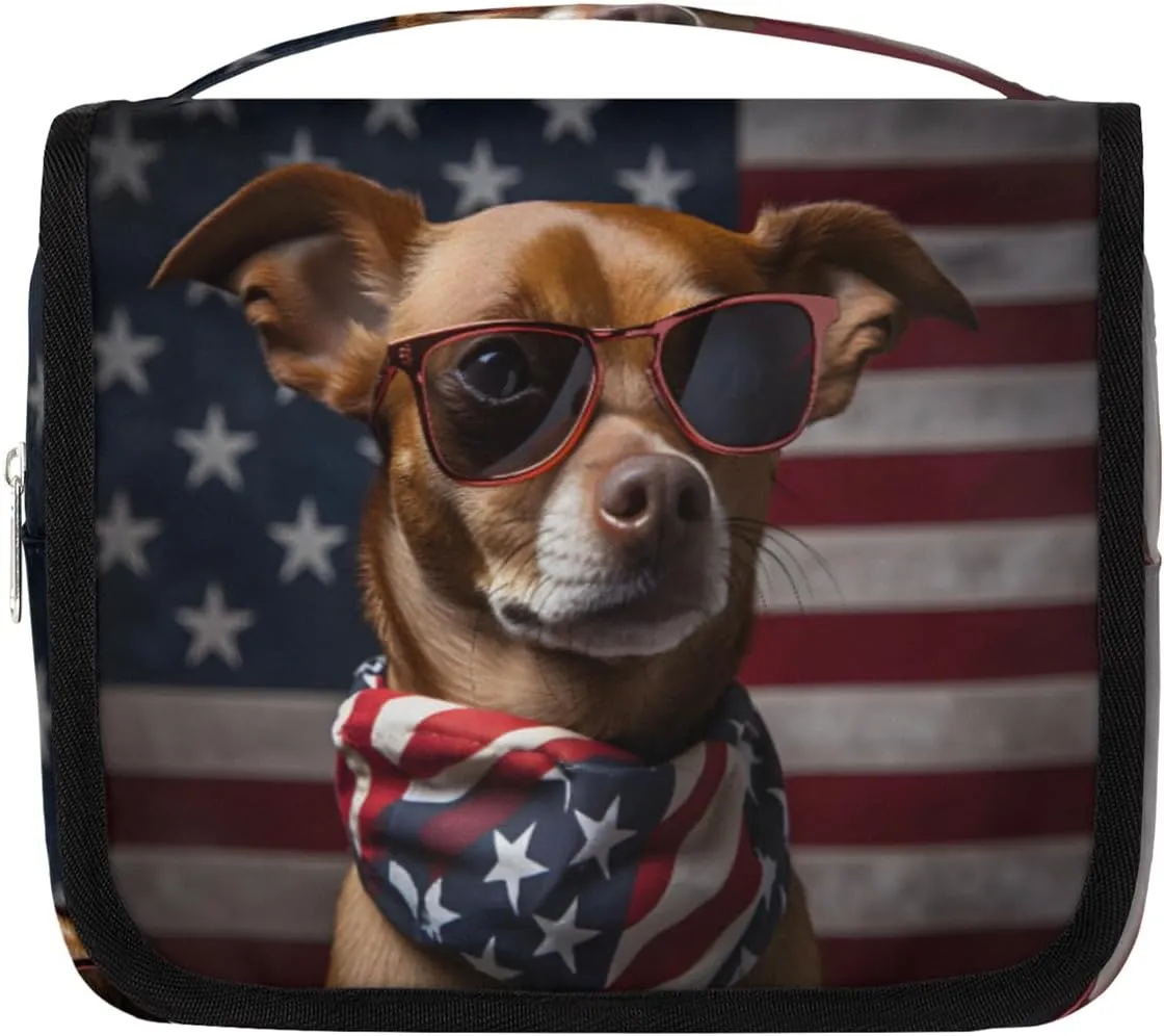 Dog Puppy Hanging Travel Toiletry Bag Kit Makeup Case Cosmetics Organizer Husky Toiletry Bag for Women Make up Accessories Shampoo Body Cream Brushes Set