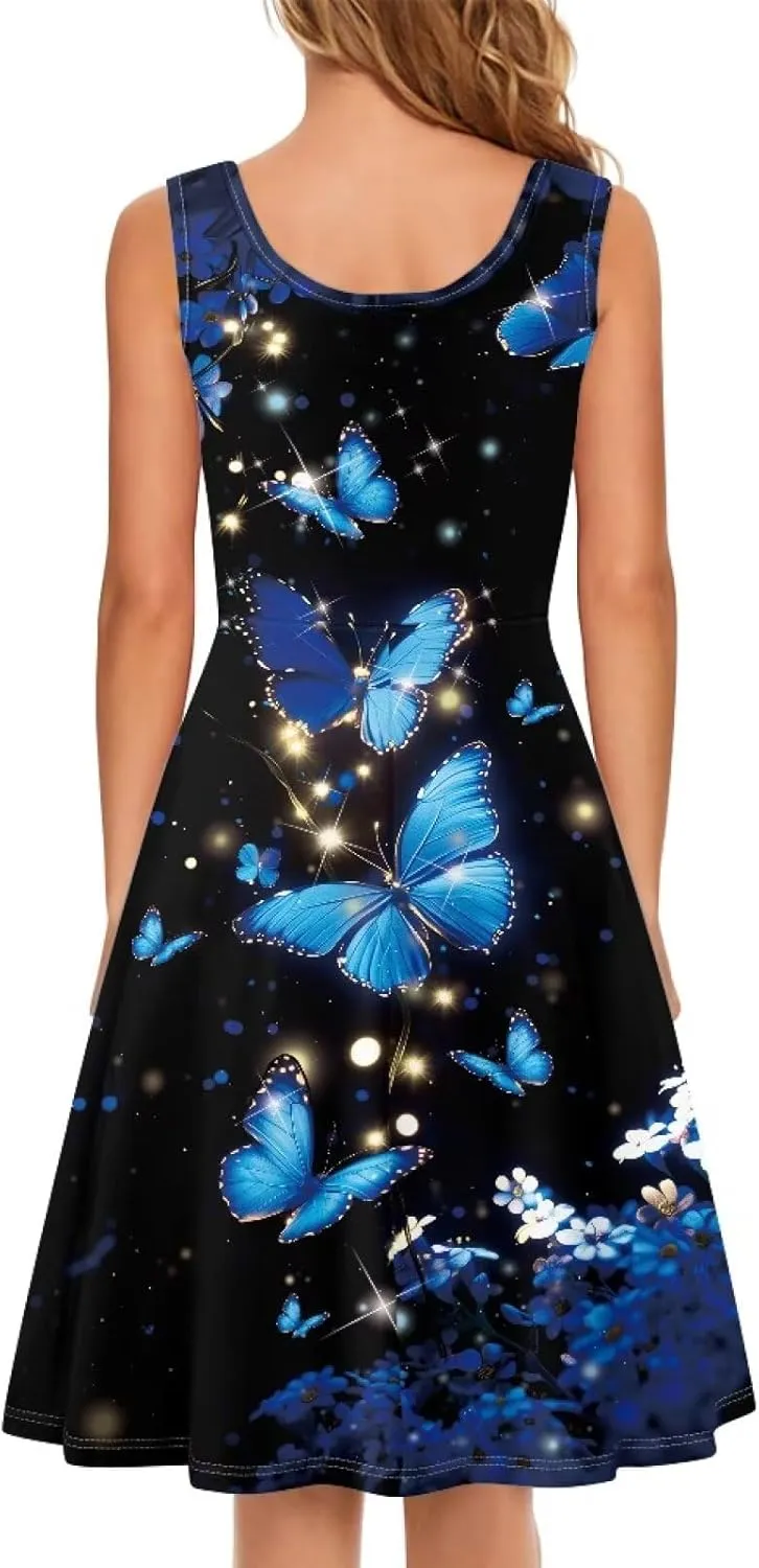 Dreaweet Casual Sleeveless Dresses for Women Girls, Round Neck Tank Dresses with Pockets Summer Sundress Size XS-4XL
