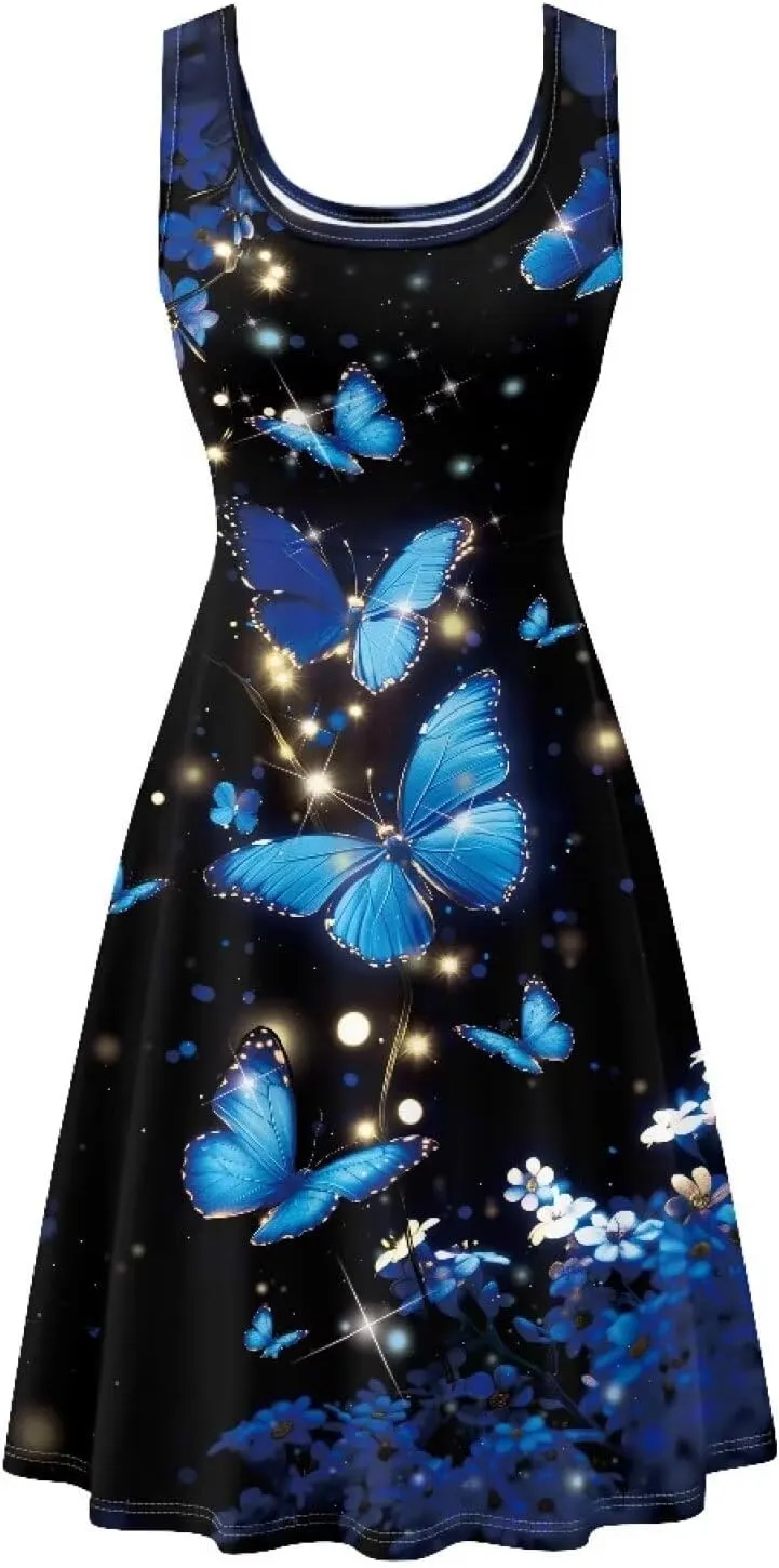Dreaweet Casual Sleeveless Dresses for Women Girls, Round Neck Tank Dresses with Pockets Summer Sundress Size XS-4XL