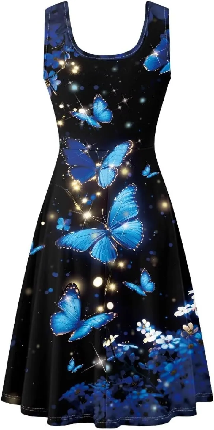 Dreaweet Casual Sleeveless Dresses for Women Girls, Round Neck Tank Dresses with Pockets Summer Sundress Size XS-4XL