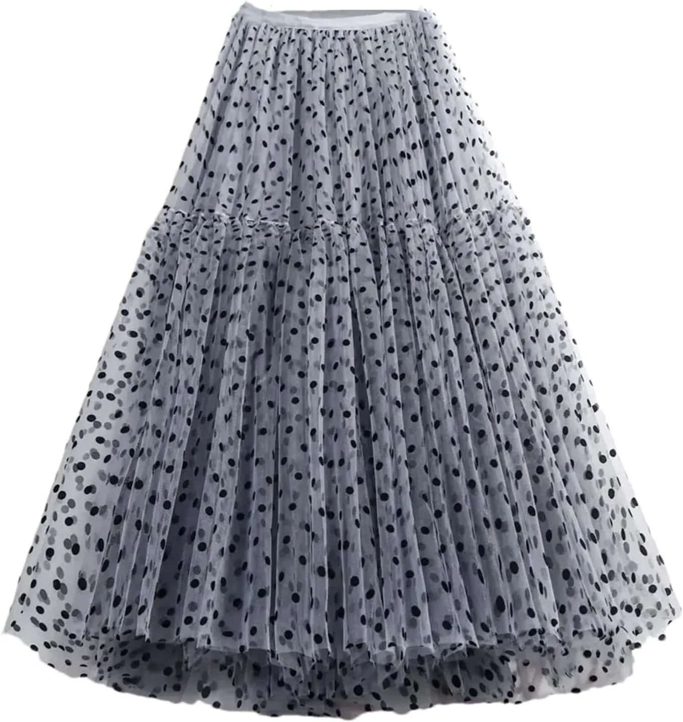 Elegant Women Polka Dot Tulle Skirts Casual Mesh Elastic High Waist A-Line Skirt Party Midi Pleated Skirt