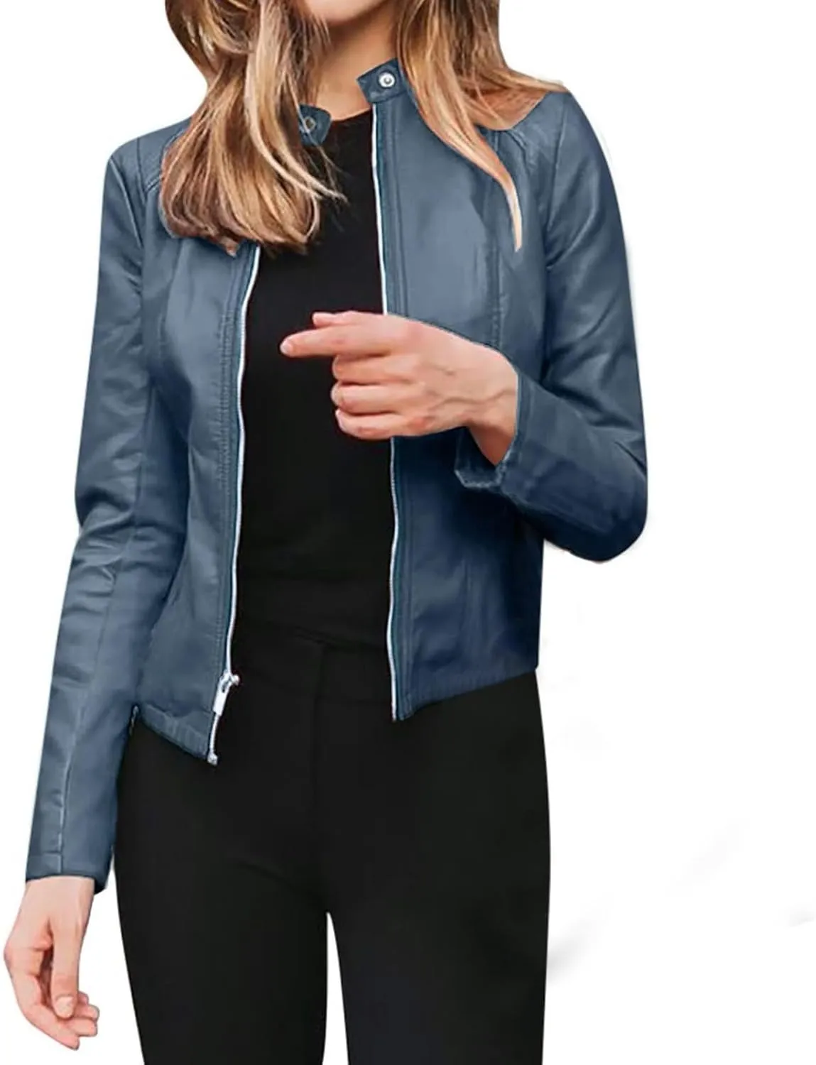 Faux Leather Jacket Women Cropped Motocycle Coat Long Sleeve Zip Up Y2K Fall Fashion Outerwear Trendy Light Jackets