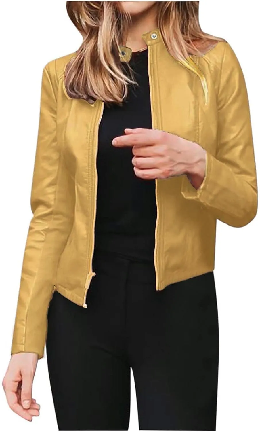Faux Leather Jacket Women Cropped Motocycle Coat Long Sleeve Zip Up Y2K Fall Fashion Outerwear Trendy Light Jackets