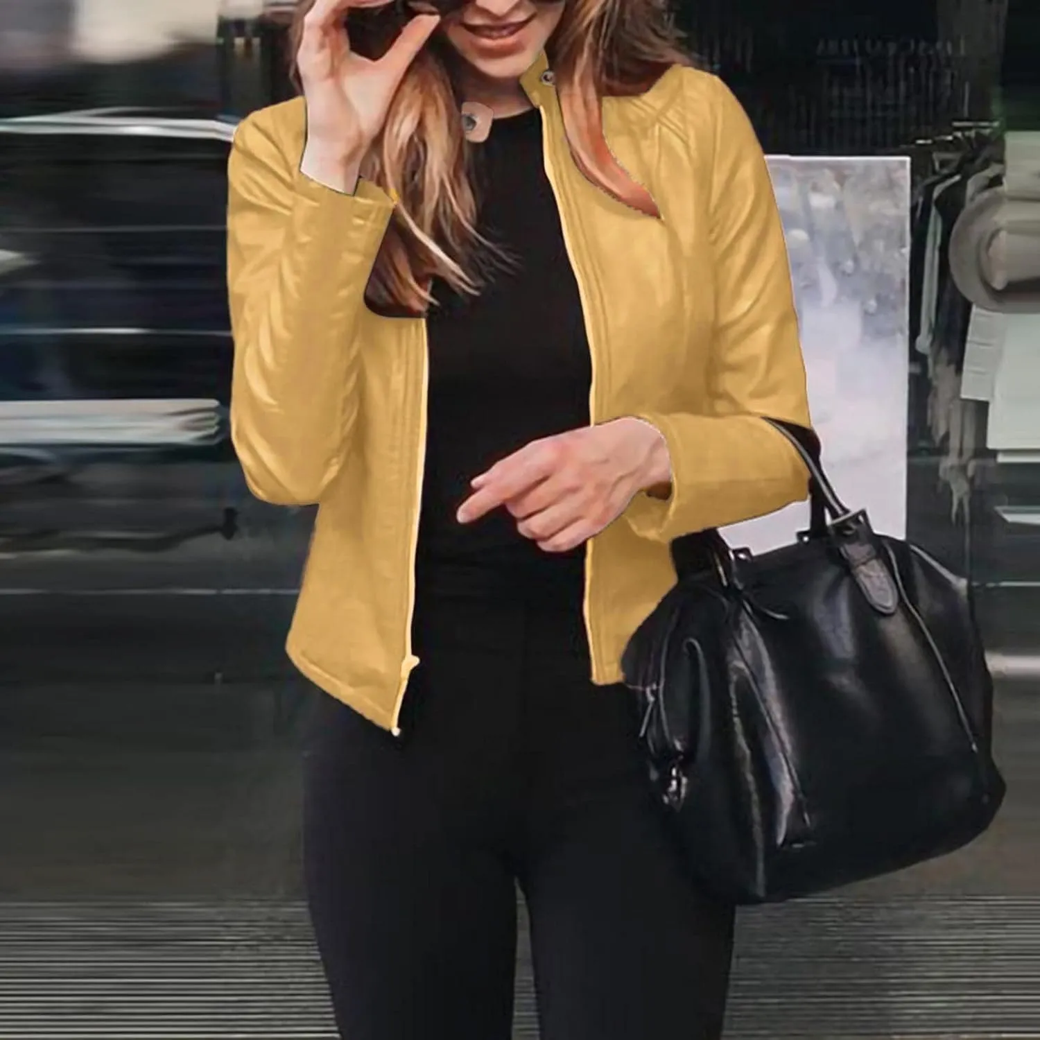 Faux Leather Jacket Women Cropped Motocycle Coat Long Sleeve Zip Up Y2K Fall Fashion Outerwear Trendy Light Jackets