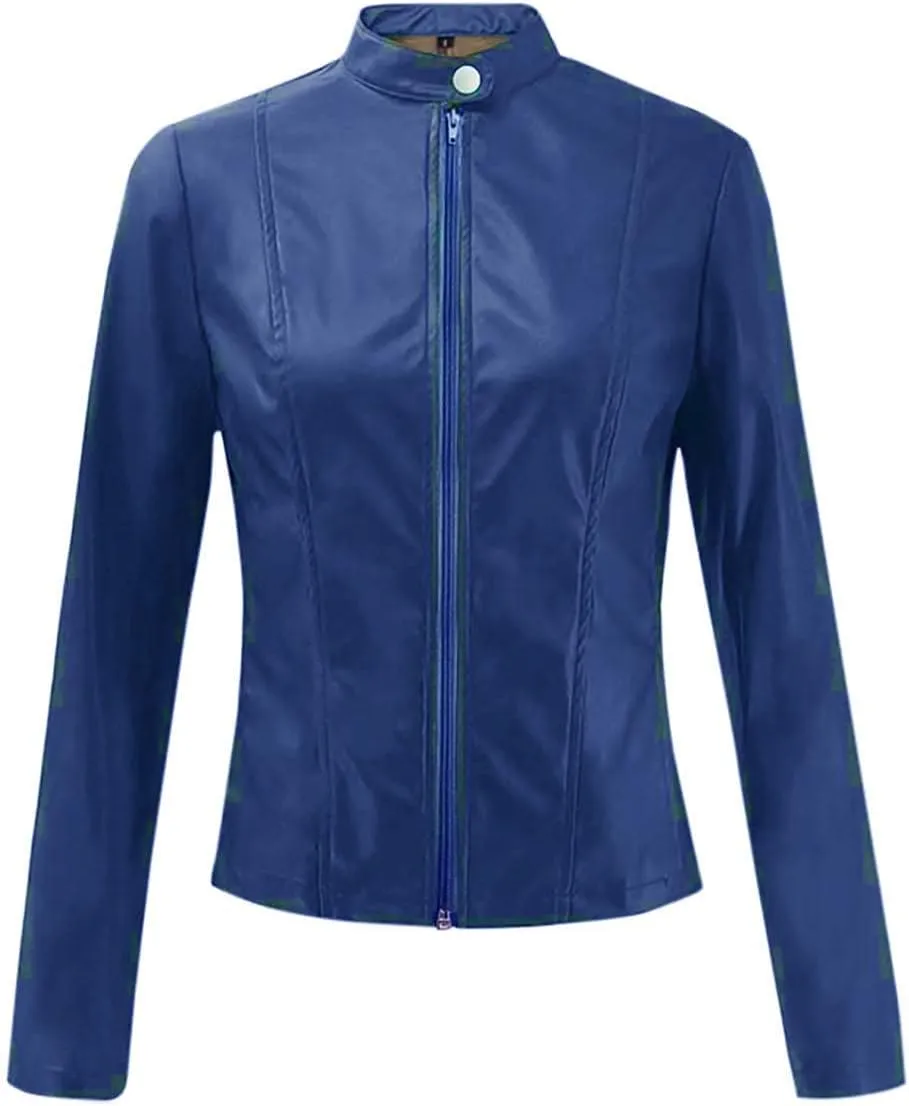 Faux Leather Jacket Women Cropped Motocycle Coat Long Sleeve Zip Up Y2K Fall Fashion Outerwear Trendy Light Jackets