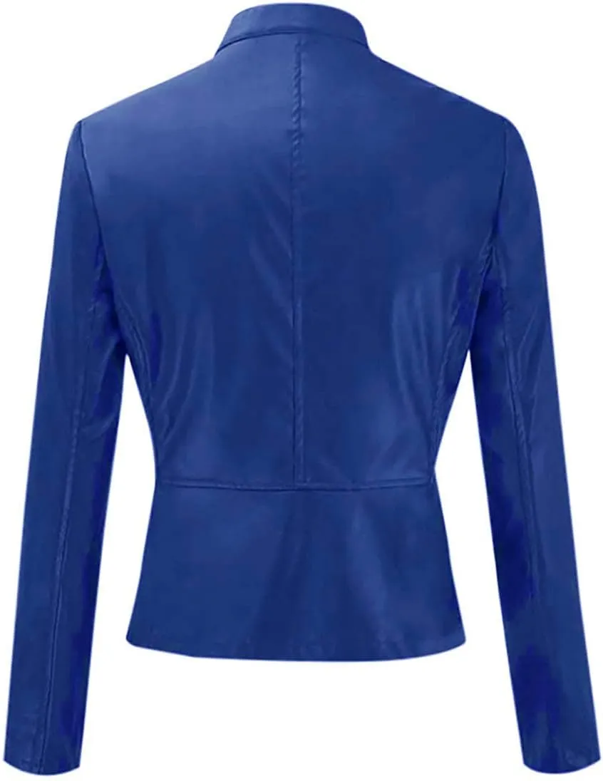 Faux Leather Jacket Women Cropped Motocycle Coat Long Sleeve Zip Up Y2K Fall Fashion Outerwear Trendy Light Jackets