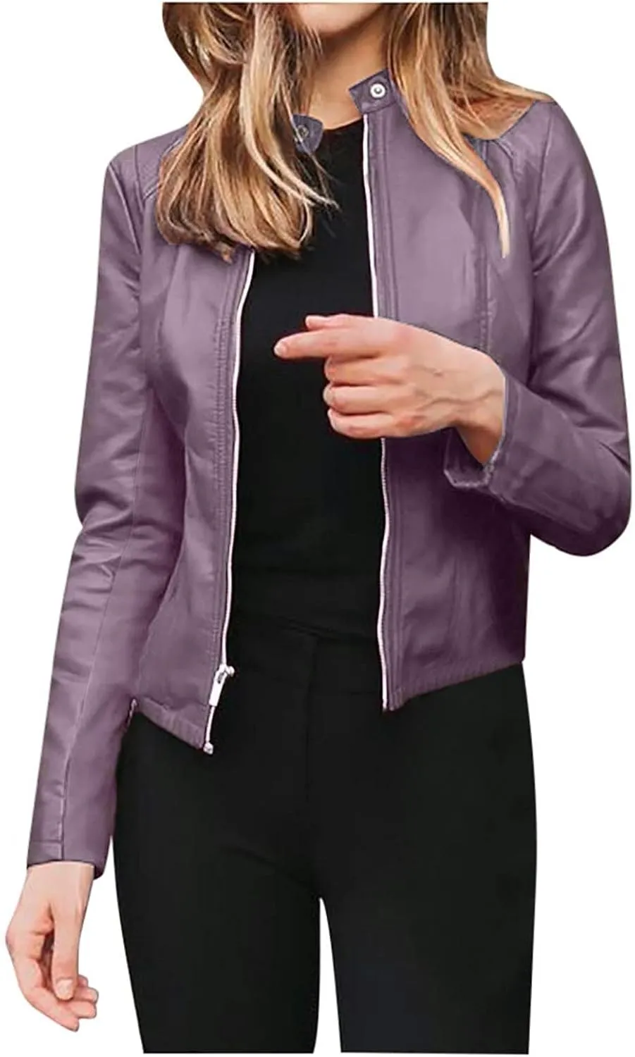 Faux Leather Jacket Women Cropped Motocycle Coat Long Sleeve Zip Up Y2K Fall Fashion Outerwear Trendy Light Jackets