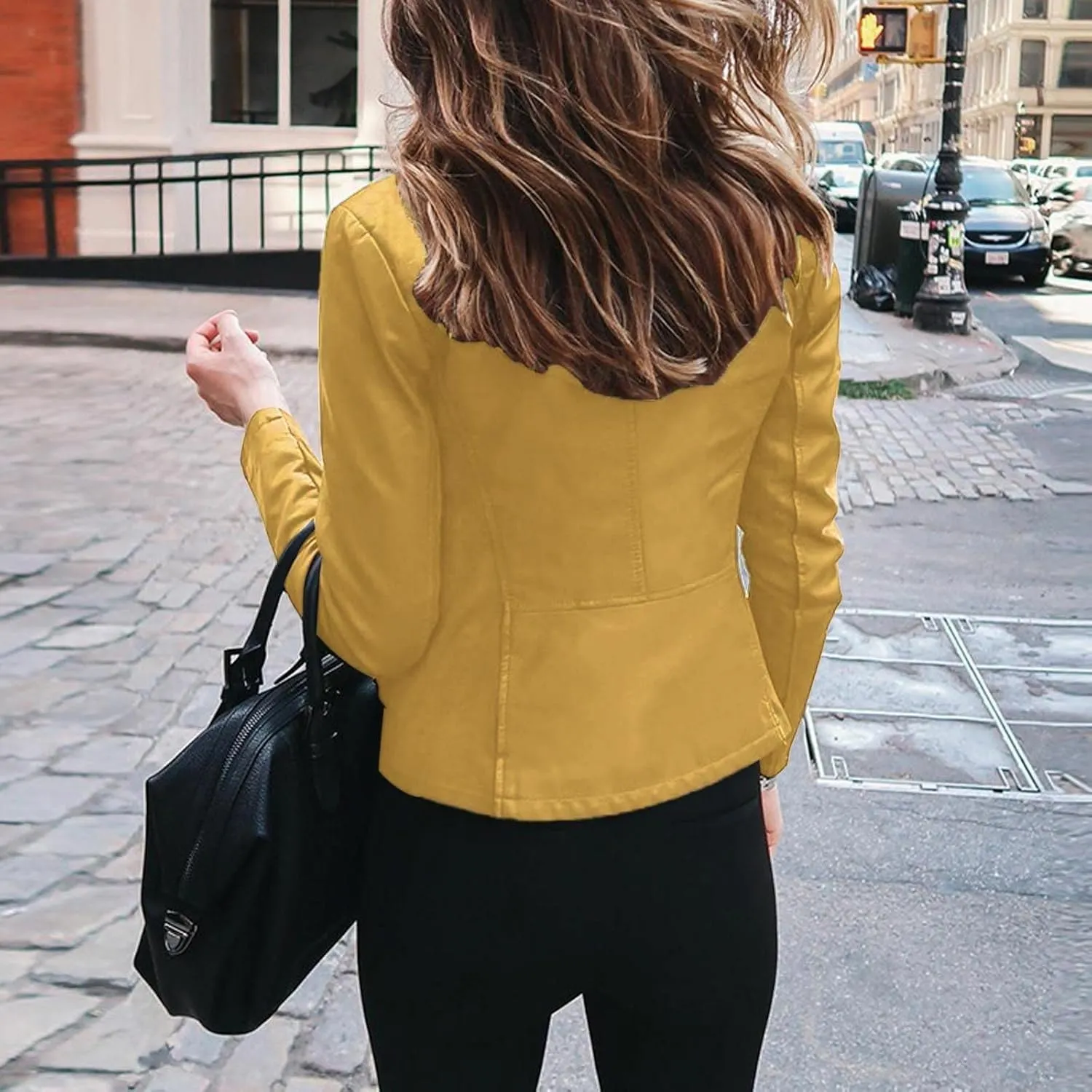 Faux Leather Jacket Women Cropped Motocycle Coat Long Sleeve Zip Up Y2K Fall Fashion Outerwear Trendy Light Jackets