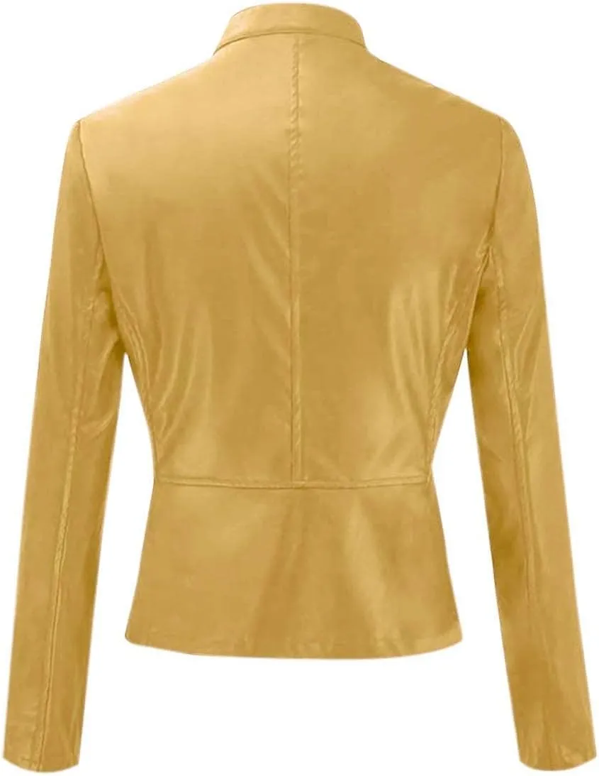 Faux Leather Jacket Women Cropped Motocycle Coat Long Sleeve Zip Up Y2K Fall Fashion Outerwear Trendy Light Jackets