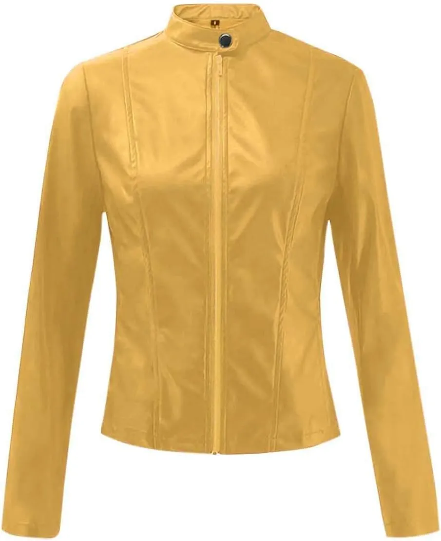 Faux Leather Jacket Women Cropped Motocycle Coat Long Sleeve Zip Up Y2K Fall Fashion Outerwear Trendy Light Jackets