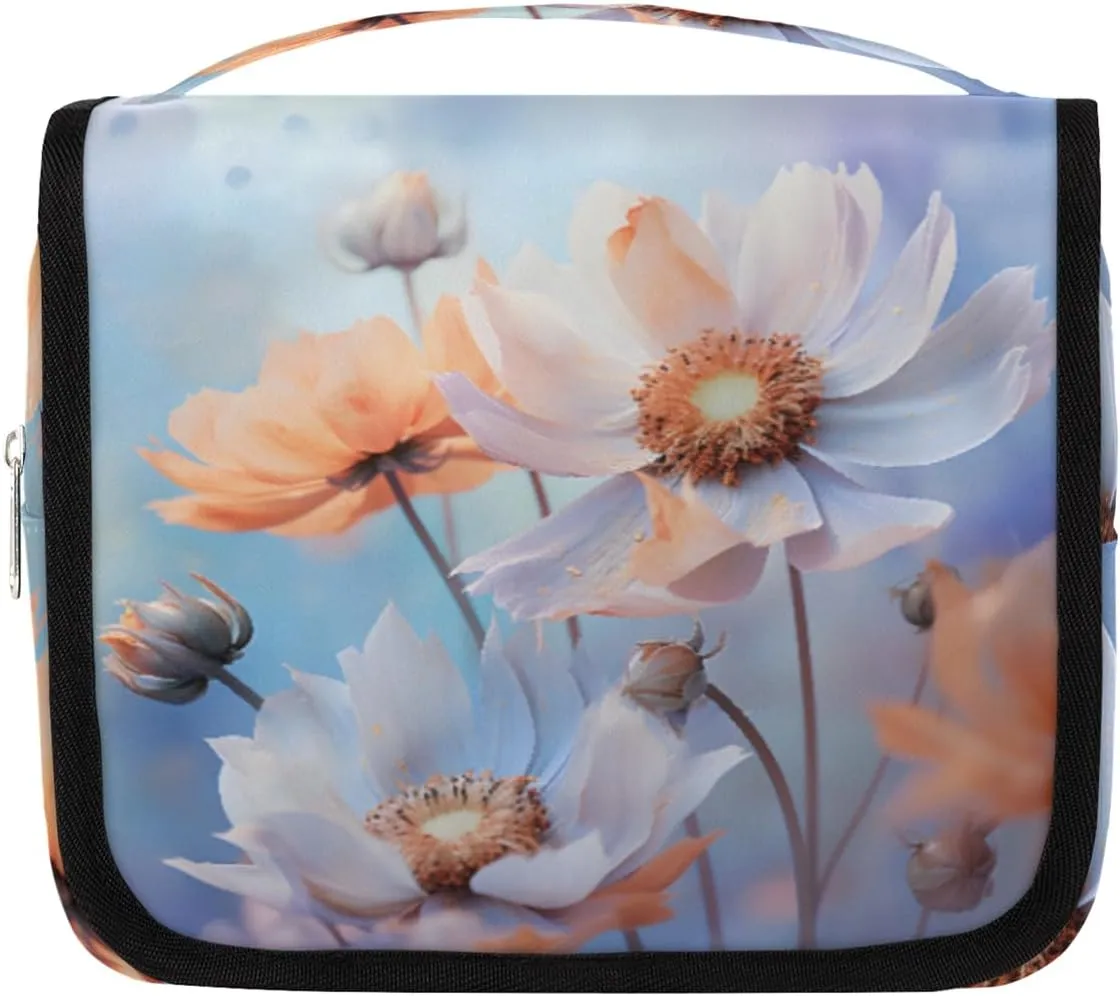 Flower Blossom Hanging Travel Toiletry Bag Kit Makeup Case Cosmetics Organizer Flower Toiletry Bag for Women Make up Accessories Shampoo Body Cream Brushes Set