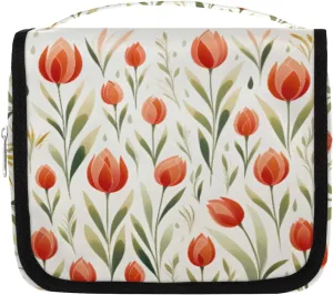 Flower Tulips Hanging Travel Toiletry Bag Kit Makeup Case Cosmetics Organizer Tulips Toiletry Bag for Women Make up Accessories Shampoo Body Cream Brushes Set