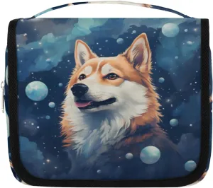 Funny Husky Hanging Travel Toiletry Bag Kit Makeup Case Cosmetics Organizer Dog Toiletry Bag for Women Make up Accessories Shampoo Body Cream Brushes Set