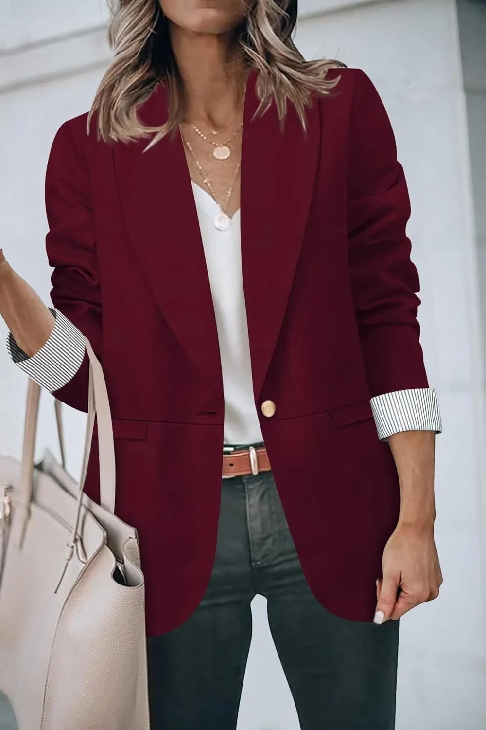 Genhoo Blazer Jackets for Women with Pockets Open Front Long Sleeve Casual Work Office Blazers